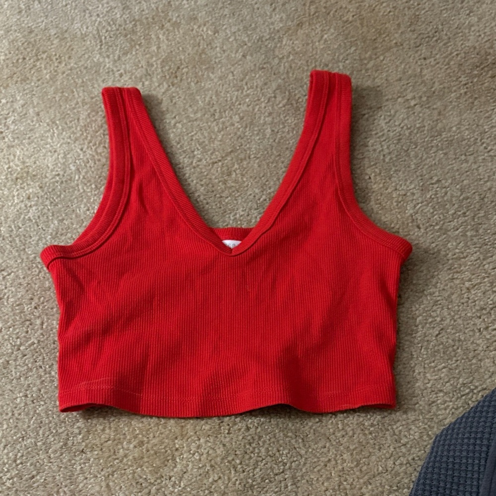 Red Ribbed Crop Top